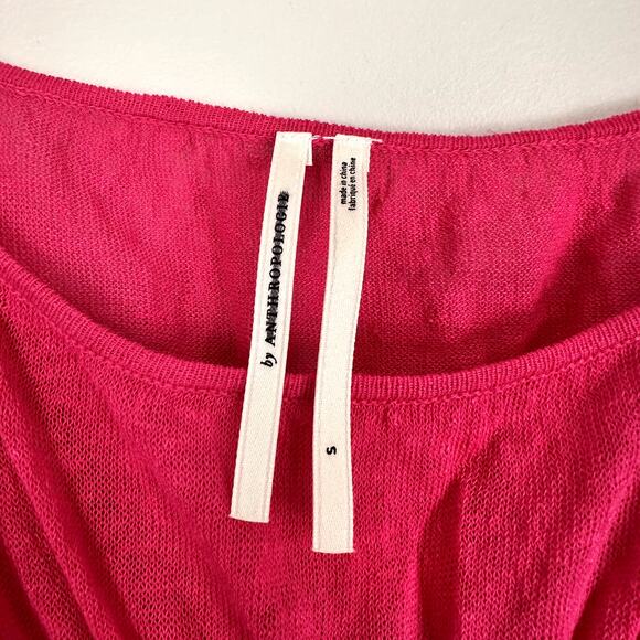 By Anthropologie Sheer Smocked Ruffled Asymmetrical Hot Pink Sweater Tank Small - Picture 3 of 9